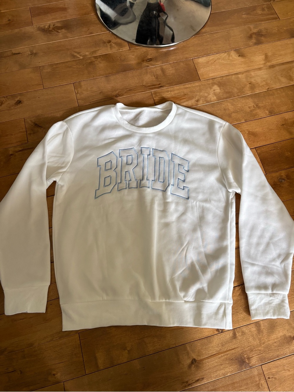 SHEIN White & Blue ‘BRIDE’ Crewneck